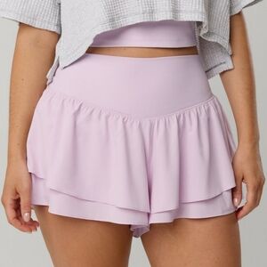 S: Aerie Flirty Ruffle, Tiered Stretch Shorts